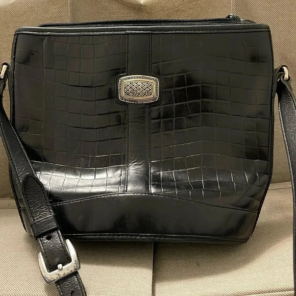 Brighton Leather crocodile print elements Purse with distressed hardware. - Picture 1 of 6